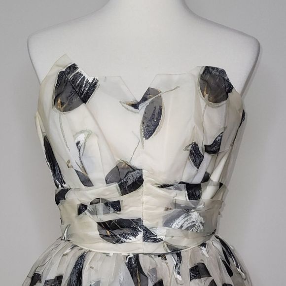 VINTAGE Clifton Wilhite Dallas Cream Floral Tea Length Dress Gown - sz. S - Picture 5 of 16